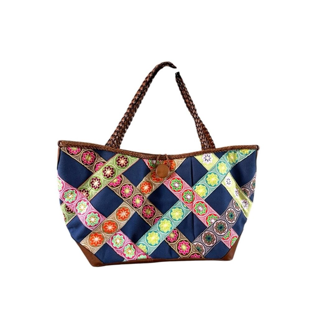Hadley Pollet Large Navy Zinnia Departure Weekender Tote Bag
